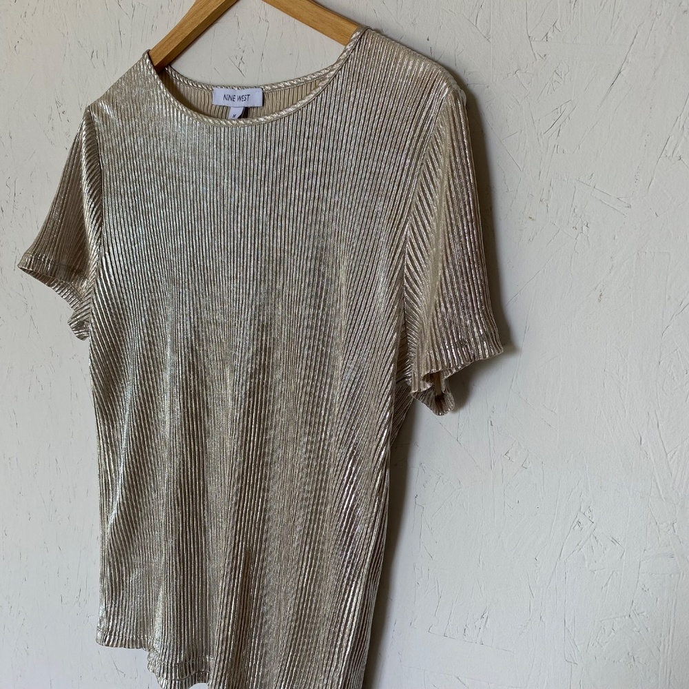Nine West metallic champagne gold Blouse Medium - Picture 4 of 11